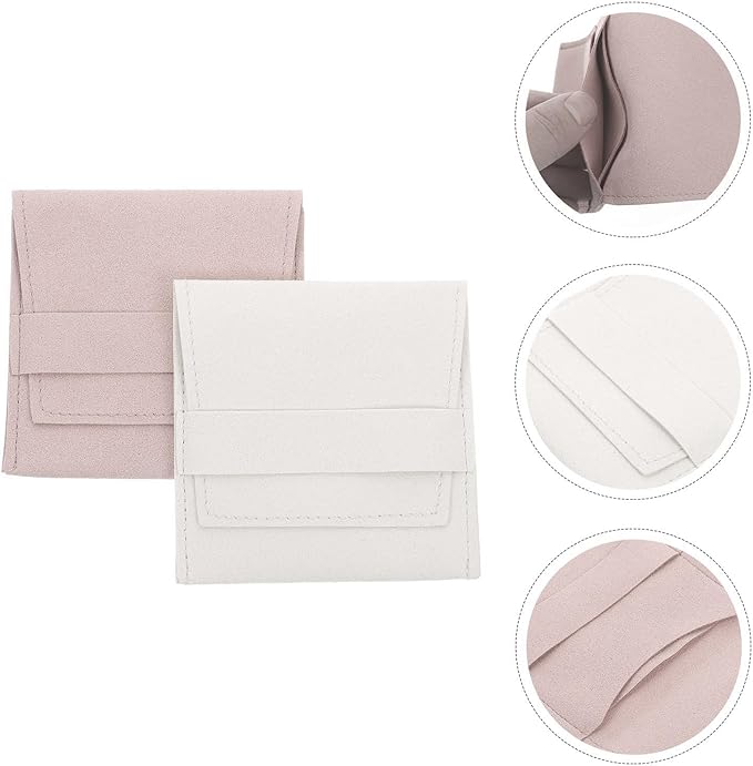 Kichvoe Double-layer Flannelette Jewelry Pouch Set Divider, Protective Necklace and Ring Storage Bag, Beige Light Pink, Multi-functional Accessory Organizer for Travel and Daily Use (2pcs)