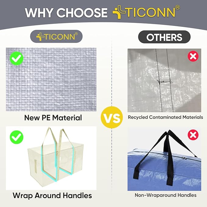 TICONN 2 Pack Extra Large Moving Bags Heavy Duty with Zippers & Carrying Handles, Durable Storage Bags Moving Boxes for Closet Organizers and Storage (2 Pack, Cream)