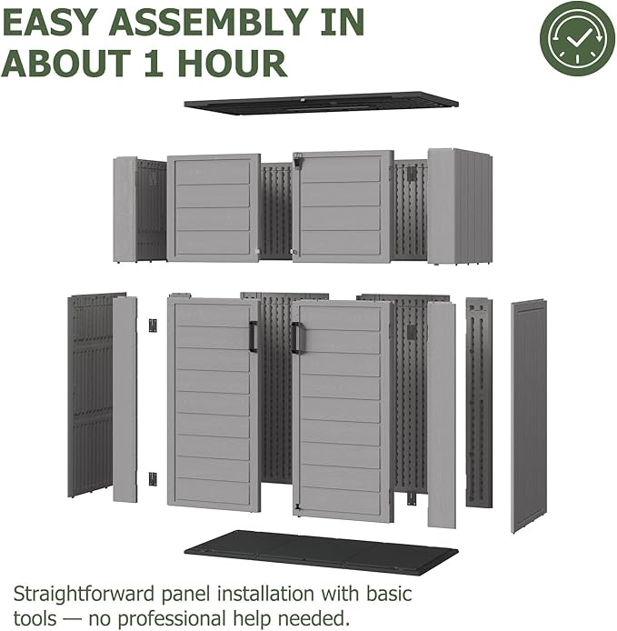 Aoxun 61 Cu.Ft Outdoor Storage Shed, Widened Outdoor Storage Cabinet Waterproof Vertical Resin Shed with Floor for Patio, Garden Tools, Pool Equipment, Easy to Assemble (Grey)