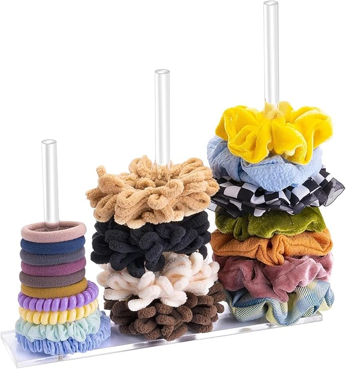 Acrylic Scrunchie Holder Organizer Scrunchie Holder Storage 3-Tiers Clear Scrunchie Organizer Acrylic Hair Band Holder for Women Teen Girls Non-Slip Stable Hair Accessories Organizer