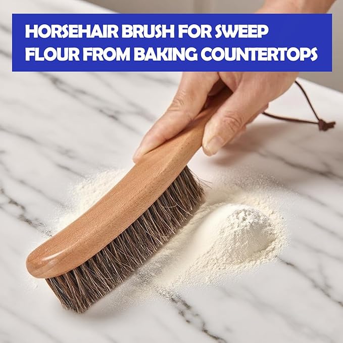 Cleaning Brush for Bread Proofing Baskets/Countertops/Wood Pulp Banneton/Proofing Cloth,Horse Hair Brush for Cleaning Flour,Natural Wood Handle,Banneton Brush,Hang Hole Design