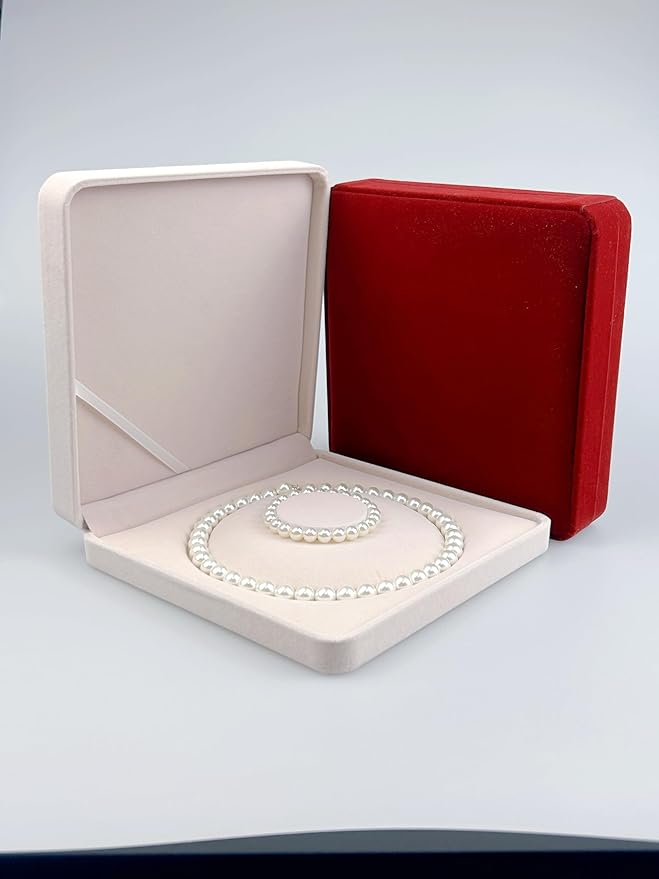 Jewelry Velvet Box Pearl Necklace Earring Bracelet Gift Display Case Wedding Jewelry Storage Holder (Beige For Pearl Necklace Bracelet)
