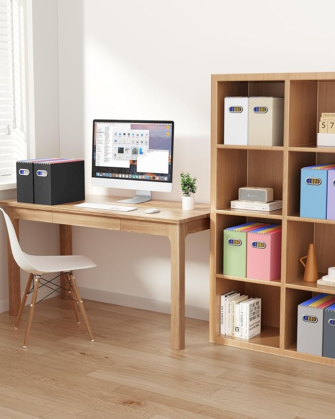 Oterri Cardboard File Organizer Box for Hanging File Folders Letter Size,File Box for Computer Desk,File Cabinet,Working Home,Office,Classroom (Beige, Letter Size - 6 Packs)