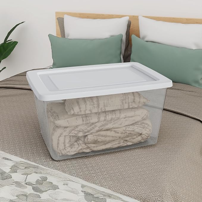 Sterilite 24 Pack Storage Boxes, Clear Plastic Stackable Containers, Lightweight Home Organizers with Snap Lids, 58 Quart, White