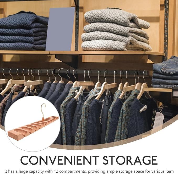 SMASOLO Rotatable Wooden Belt Hanger with 12 Compartments, Large Capacity Belt and Tie Organizer Rack for Closet Storage and Scarf Display, Space-Saving Accessory Organizer for Home