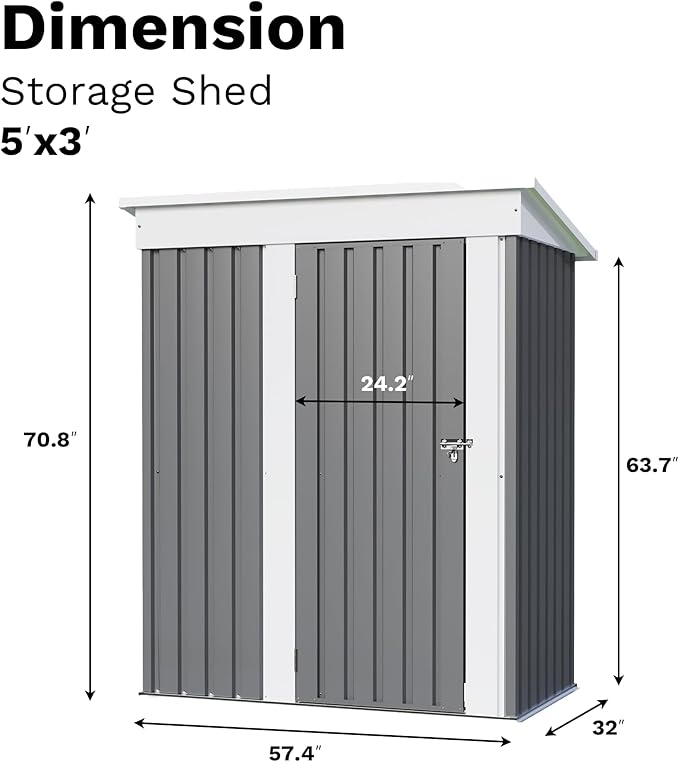 JUMMICO Metal Outdoor Storage Shed 5 x 3 FT Metal Shed with Lockable Door,Waterproof Garden Tool Shed Storage House for Backyard Patio Lawn,Grey
