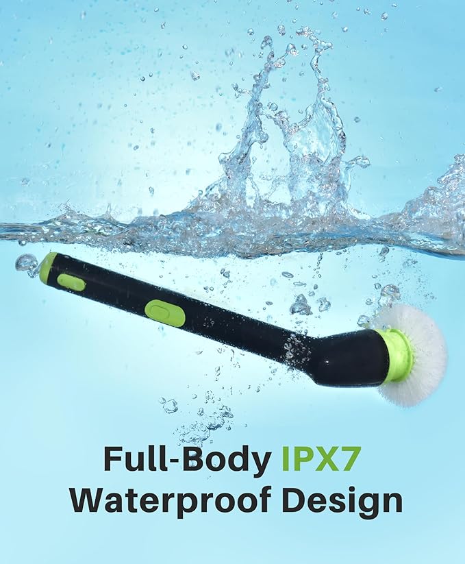 LyriFine Electric Spin Scrubber, 2024 New Full-Body IPX7 Waterproof Bathroom Cleaner Brush, Shower Scrubber with Long Handle & 2 Speed, Heads Replacement, Cleaning Supplies for Tub Shower Tile Floor