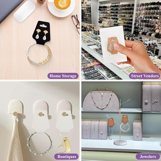 200pcs Jewelry Display Cards with Adhesive,1.7*4.7inch Necklace Display Cards with 200pcs Packaging Bags Jewelry Holder Cards Hanging for Earring Hair Band Keychain Scrunchies (300pcsBlack)