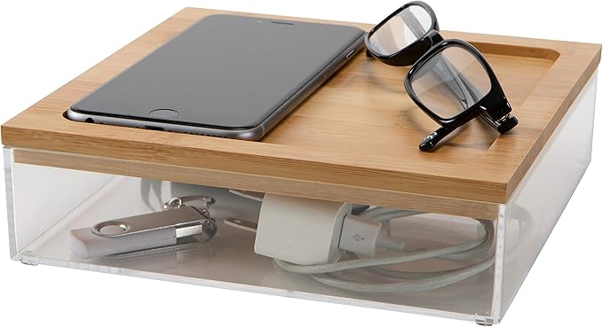 Simplify Large Square Bamboo Organizer | See-Through | Jewelry | Makeup | Cosmetics | Accessories | Bathroom & Bedroom | Vanity & Countertop | Lidded Boxes | Super Clear