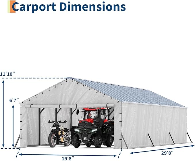 GarveeLife 20'X30'x12' Metal Carport for Multiple Vehicles, Enclosed Car Ports, Vertical Roof Design, for All-Weather, for Full-Size Pickup Trucks, Boats, and Tractors