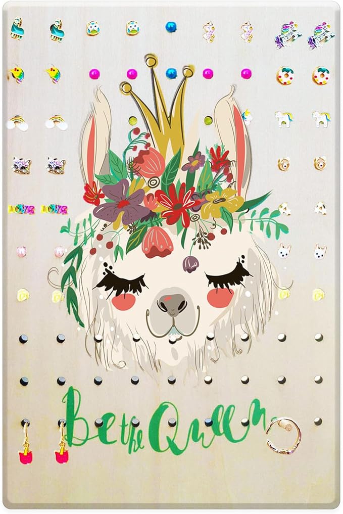Hanging Jewelry Holder,Nursery Decor Earring Organizer Stand Accessories Organizer Hanging Jewelry Organizer for Stud Earrings,Necklaces,Rings.Llama Gifts (Queen Llama)