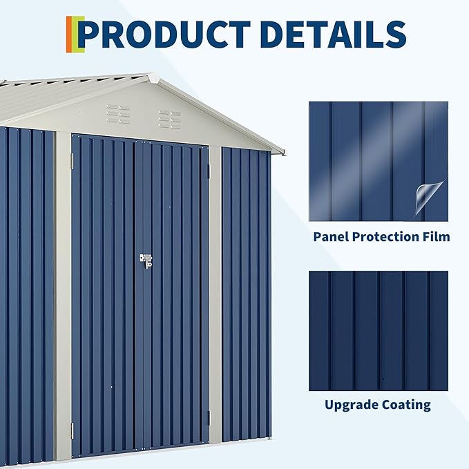 GarveeLife 10x12 FT Metal Storage Shed for Outdoor with Floor Frame&Clear Window,Steel Yard Shed with Design of Lockable Doors, Utility and Tool Storage for Garden, Backyard, Patio, Outside,Navy Blue