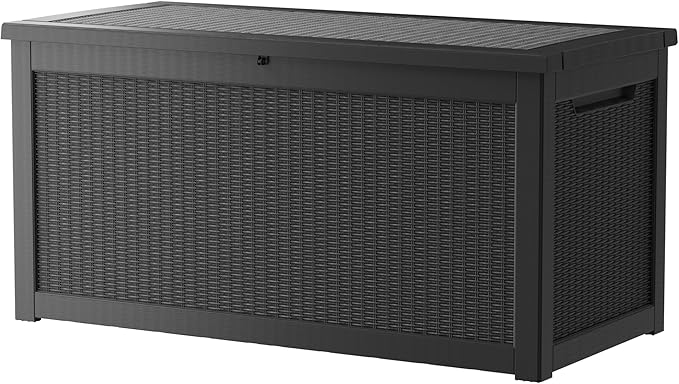 Outdoor Storage Deck Box Waterproof, 320 Gallon Large Lockable Patio Storage Bin Chest, Resin Outside Container Seat Bench for Furniture Cushions, Pool Accessories, Garden Tools & Delivery, Black