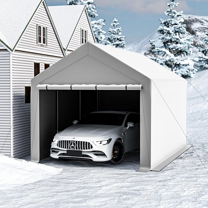 10x20 Carport, Heavy Duty Carports with Removable Sidewalls, Waterproof and UV-Resistant, Portable Outdoor Garage Shelter for Cars, Vehicles, and Boats (White)