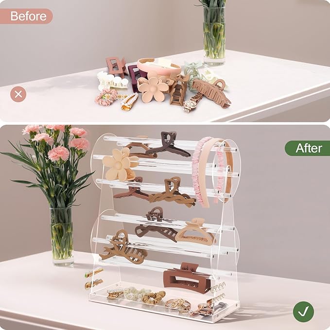 Uquelic Acrylic Claw Clip Organizer, 360-Degree Rotating Hair Clip Organizer, Claw Clip Holder and Storage Display Clear Stand for Women (Bilayer)