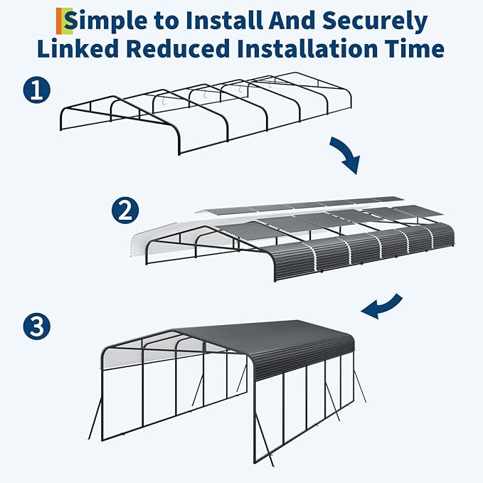 GAOMON Metal Carport, Carport with Reinforced Base and Galvanized Steel Roof, Heavy Duty Garage Car Shelter Shade, Outdoor Car Port Canopy for SUV, Truck, Boats, 13x26 FT
