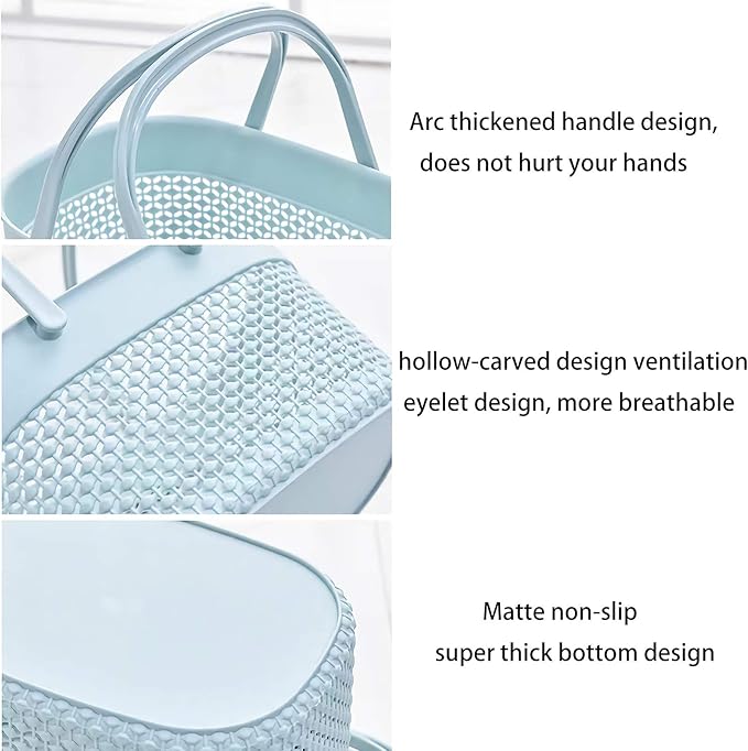 rejomiik 2 Pack Plastic Shower Caddy Basket, Portable Organizer Storage Tote with Handles Toiletry Bag Bin Box for Bathroom, College Dorm Room Essentials, Kitchen, Camp, Gym, Blue