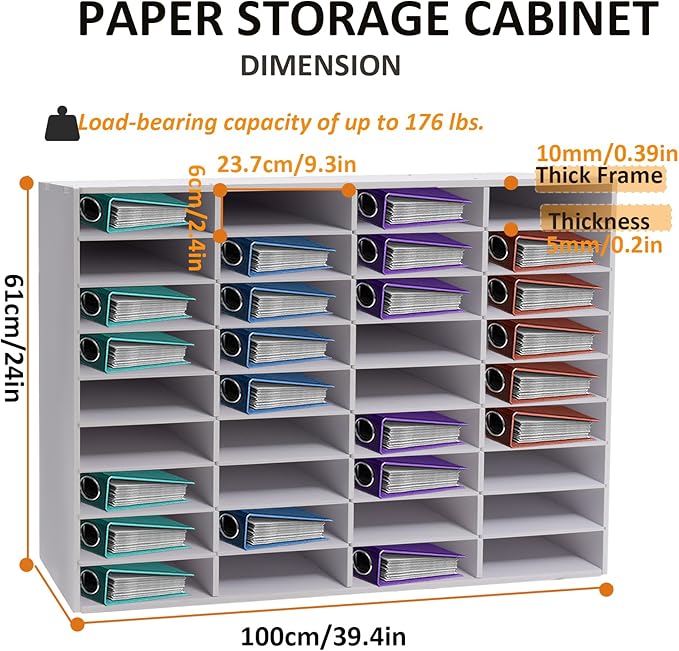 LOYALHEARTDY Literature Organizer, 36 Compartments Paper Storage Cabinet Mail Organizer, 39.4X 11.8 X 24 Inch Desktop File Sorter Mail Center Mailbox School Classroom Keepers for Home&Office,White