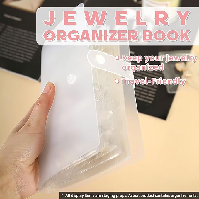 Portable Jewelry Storage Organizer, Clear Double-Sided Protective Folder with Snap Closure, Multi-Compartment Display Book for Necklaces, Earrings, Rings (3 inches - 84)