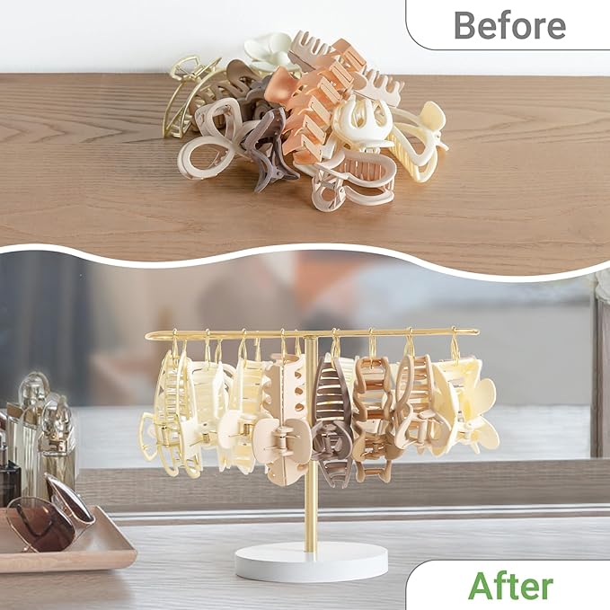 Mkono Metal Claw Clip Organizer and Scrunchies Holder Stand Hair Accessories Organizer for Dressing Table Bedroom Bathroom Decor, Gold