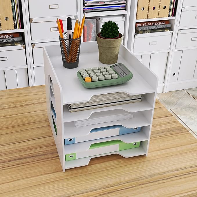 Natwind 5-Tier 10”x12” Scrapbook Desk Organizer,Paper Organizer,File Organizer,Letter tray,Paper Sorter,White File Holder for Home Office, School Classroom