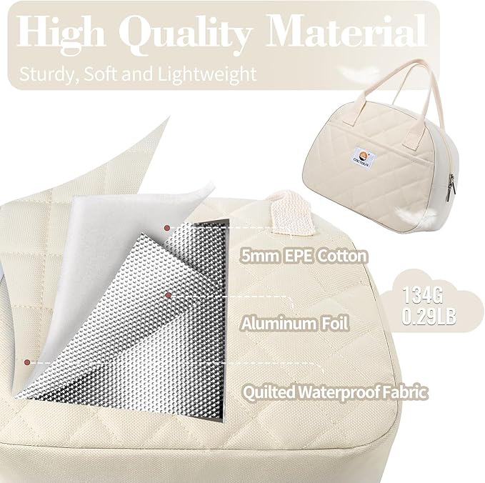 Lunch Bag Women,Insulated Quilted Lunch Bag, Small Portable Cute Lunch Box,Cooler Bag Reusable Lunch Tote for Work/Travel/Picnic (Beige)