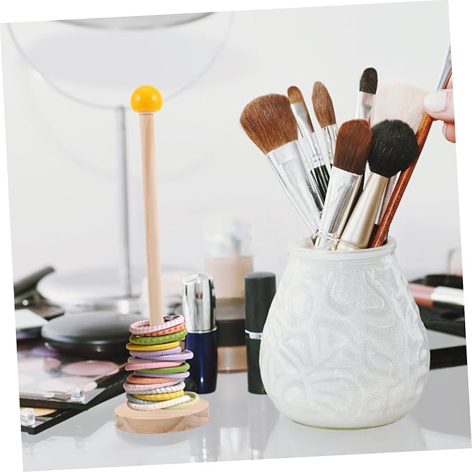 Wood Hair Accessories Organizer Stand Vertical Scrunchies Tower for Girls Natural Wood Hair Tie Holder Stylish Jewelry Display Rack
