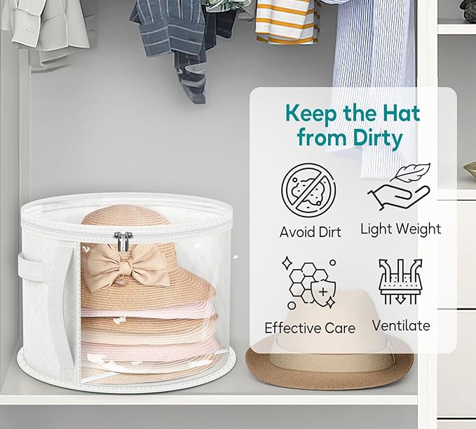 AOODA Oversized Clear Hat Storage Bag for Women, Holds up to 7 Caps Cowboy Hat Organizer for Closet, Wide Brims Hat Case with Carrying Handles (White)