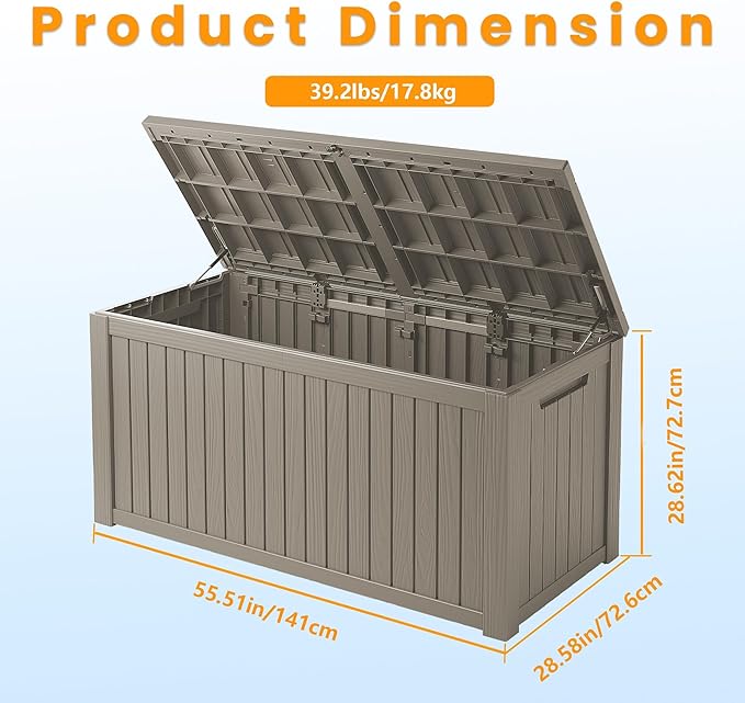 Outdoor Storage Box 200GAL Waterproof Resin Deck Box,UV-Resistant Lockable Package Delivery Bin for Garden Tools,Patio Outside Cushions,Pool Accessories Supplies,Chest,Furniture,Grey
