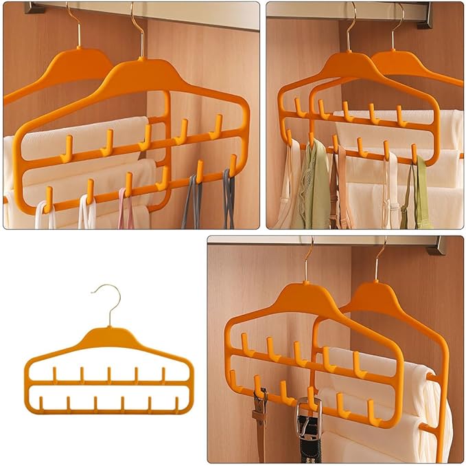 2pcs Multi-Hook Belt Hanger and Tie Organizer, Double-Layer 11-Hook Closet Accessory Organizer with Large Capacity for Scarves and Ties, Orange, Household Storage Solution