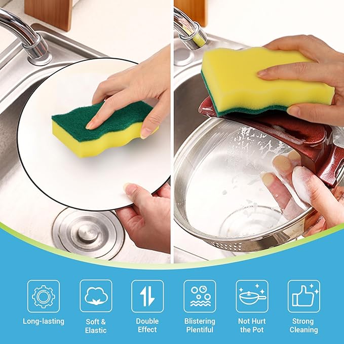 AIDEA Sponges Kitchen, 24 Pack Heavy Duty Dish Sponge, Cleaning Dish Scrubber Sponge for Home and Kitchen, Stink-Free Cleaning Supplies for Pots, Pans