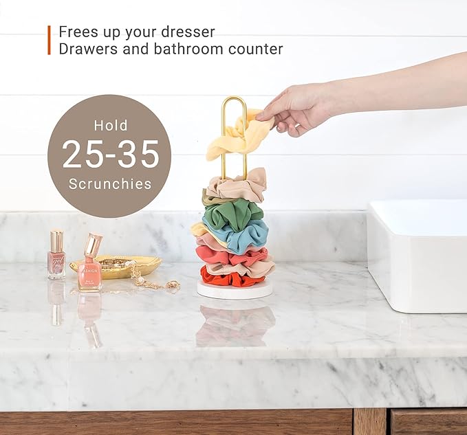 Mkono Macrame Bow Holder Hanging Hair Bow Organizer,Boho Wall Hair Clips Headband Storage Hanger and Scrunchies Holder Stand Hair Accessories Organizer Gold White Metal Scrunchies Tower