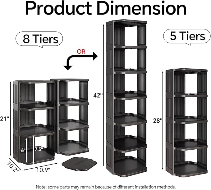 Shoe Racks for Closet, 5 Tiers Stackable Shoe Rack for Front Door Entrance Free Standing Plastic Shoe Stand Narrow Tall Vertical Shoe Rack, Closet Shoe Organizer for Small Spaces Shoe Storage
