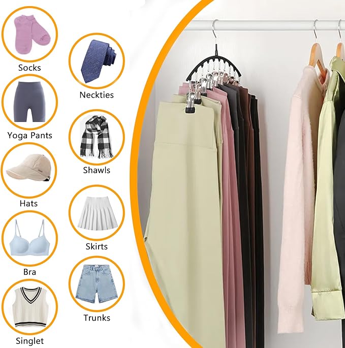 Legging Hangers for Closet Organizer, Hat Hangers for Closet 2 Pack with 10 Clips Holds 20 Leggings, Legging Hanger, Pants Storage Organizer Suitable for Socks, Panties, Underwear, Pants
