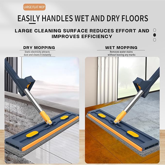 2025 New Large Flat Mop with 6 Reusable Mop Head Dry and Wet, Flat Mop and Bucket Set, Adjustable Handle Self Wringing Flat Mops, 360 Rotation Flat Mop (White with 6pcs Mop Head)