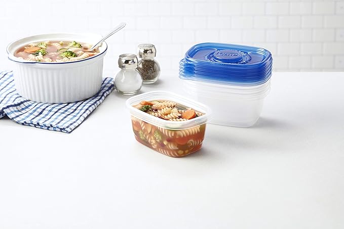 Glad GladWare Medium Rectangle Food Storage Containers with Lids, Airtight Leak-Resistant Plastic Containers for Soup Salad Meal Prep, Microwave Dishwasher Freezer Safe, 24 Oz, 5 Count