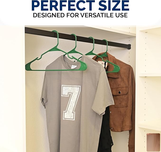 Plastic Hangers 50 Pack - Space Saving Clothes Hangers, Made in USA, Durable & Strong Plastic Shirt & Coat Hanger with Notches & Shoulder Grooves, Non-Slip Clothing Hangers | Carpet Green