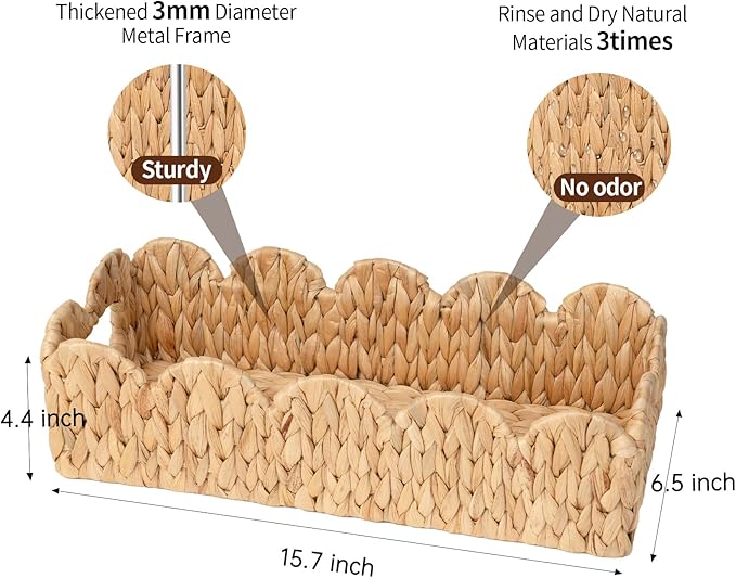 Toilet Tank Basket for Bathroom,Scalloped Edge Wicker Basket for Toilet Paper Storage,Small Baskets for Countertop,Shelves,Living Room,Bedroom,Both Organizer&Decor,Natural Water Hyacinth