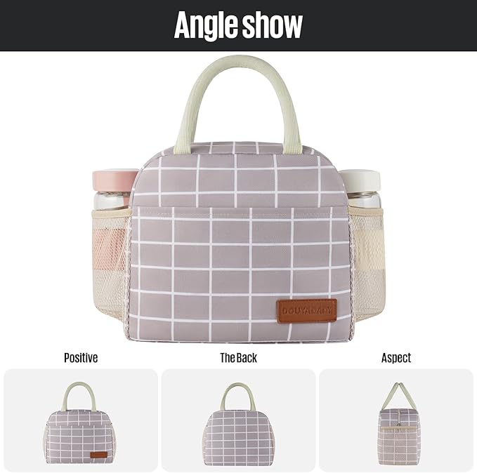 Lunch Bag Women/Men Lunch Box Women/Men (Grey+White Blocks)