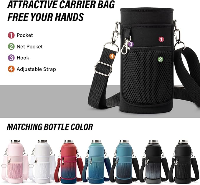 National Parks Water Bottle – 32 oz Insulated Stainless Steel Bottle with 63 Hand-Drawn Park Stickers, Carrier Bag, Strap & Gift Box – BPA-Free – Ideal for Hiking, Camping & Travel