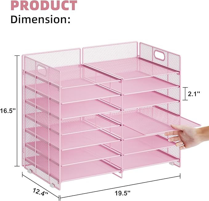 Marbrasse Desktop Literature Organizer, 12 Compartments Mesh Paper Organizer Desk Organizers, Adjustable File Sorter Mail Center Paper Storage Cabinet Classroom Mailbox for Office Home School, Pink