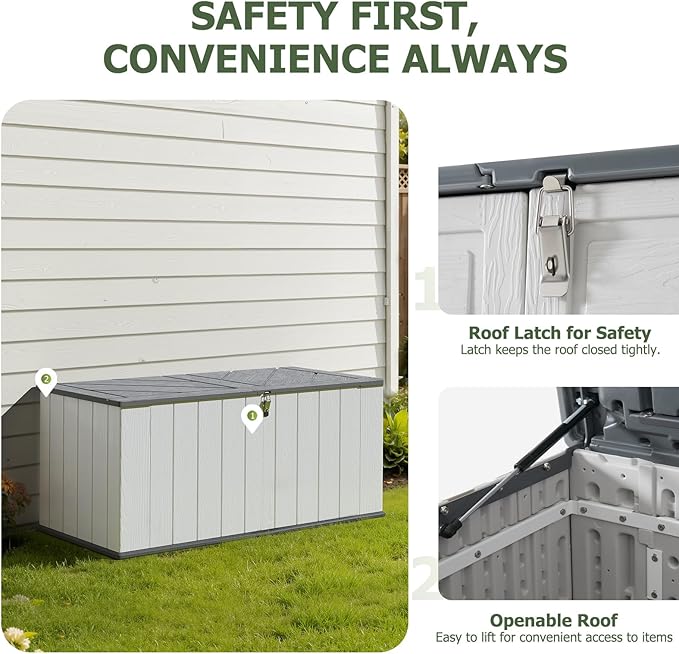 Aoxun 157 Gallon Outdoor Deck Box, Large Resin Storage Box with Lid, Waterproof & UV-Resistant Patio Storage for Cushions, Garden Tools, and Pool Accessories (White)