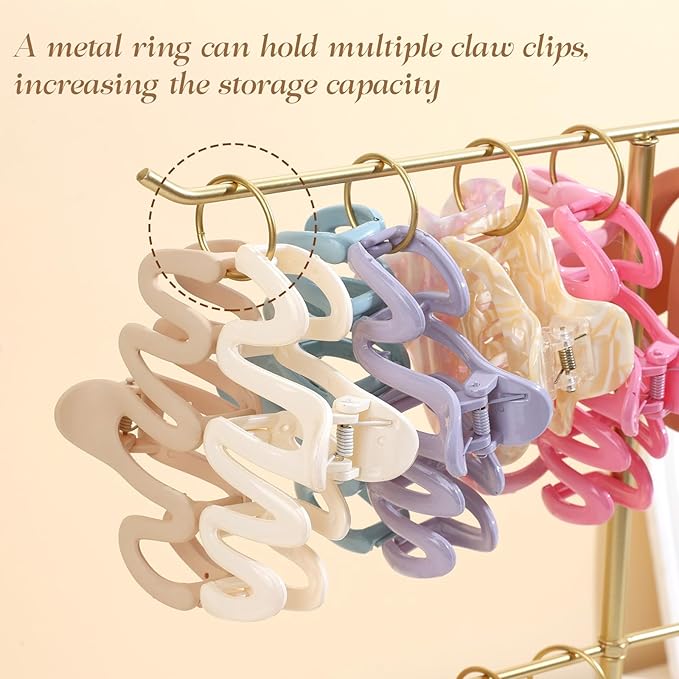 Metal Claw Clip Organizer, 2-Tier Hair Clip Holder Stand with Tray, Hair Clip Storage Display Rack with 20 Golden Rings, Hair Accessories Organizer Room Decor for Women and Girls