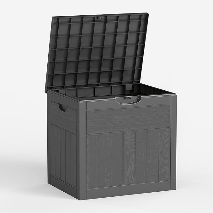 ZYJOYY 33 Gallon Resin Deck Box Waterproof Outdoor Storage Box and Patio Furniture Side Table for Pool Accessories, Gardening Tools, Outdoor Indoor Cushions, Lockable, UV Resistant