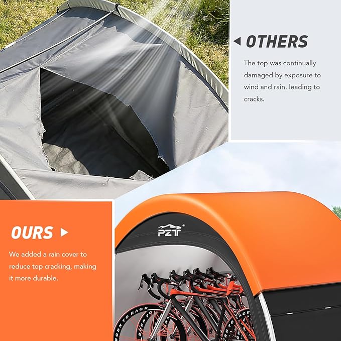 Upgraded Bike Tent with Rain Cover, Portable Outdoor Storage Shed for 4-5 Bikes, 210D Oxford Fabric PU4000 Waterproof, Bike Shed/Bike Cover for Motorcycles, Garden Tools, Lawn Mower