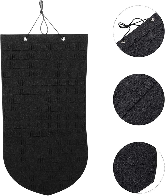 Wall Hanging Badge Pin Display Organizer Bag for Brooches and Earrings, Deep Gray Felt Jewelry Storage with Multiple Pockets, Home Wall-mounted Accessory Organizer for Pins
