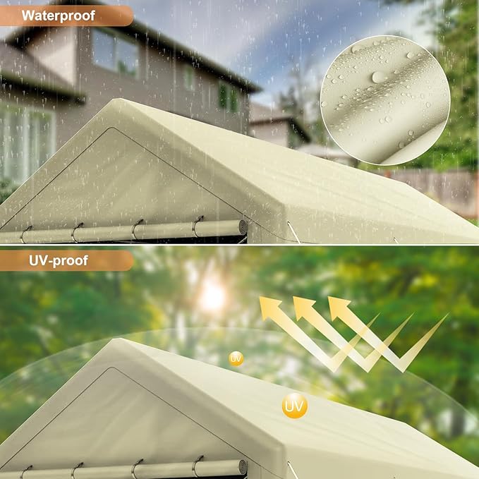 10x20 Carport, Heavy Duty Carports with Removable Sidewalls, Waterproof and UV-Resistant, Portable Outdoor Garage Shelter for Cars, Vehicles, and Boats (Beige)
