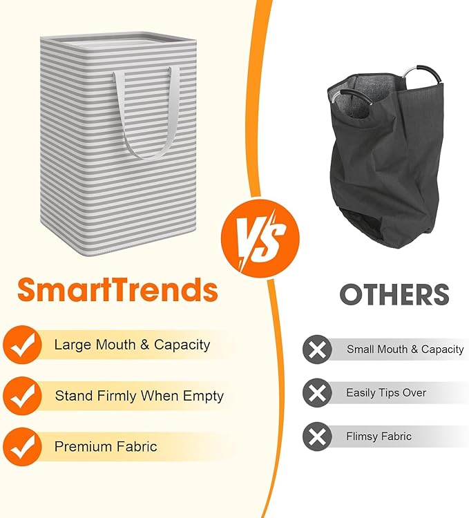3 Pack Laundry Hamper, Waterproof & Freestanding Large Laundry Basket, Collapsible Clothes Hampers with Easy Carry Long & Reinforced Handles in Bedroom Bathroom, College Dorm(75Lx3, Gray)