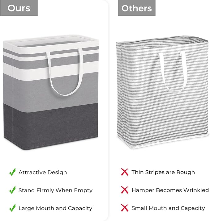 HomeHacks 2 Pack Large Laundry Baskets, Waterproof, Freestanding Laundry Hampers, Collapsible Clothes Hamper with Reinforced Handles in Laundry, College Dorm, Bathroom, Bedroom (Grey+Blue, 100Lx2)