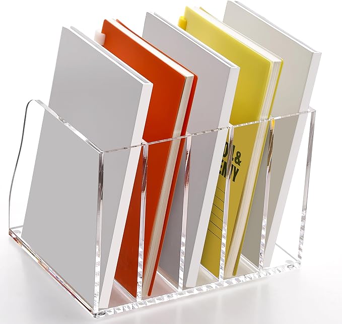 SANRUI Acrylic Desk Magazine File Organizer, 5 Vertical Compartments Clear Document Sorter Organizer Holder Workspace Sorters, Folder Rack for Office Accessories Organization Storage, B5 Size